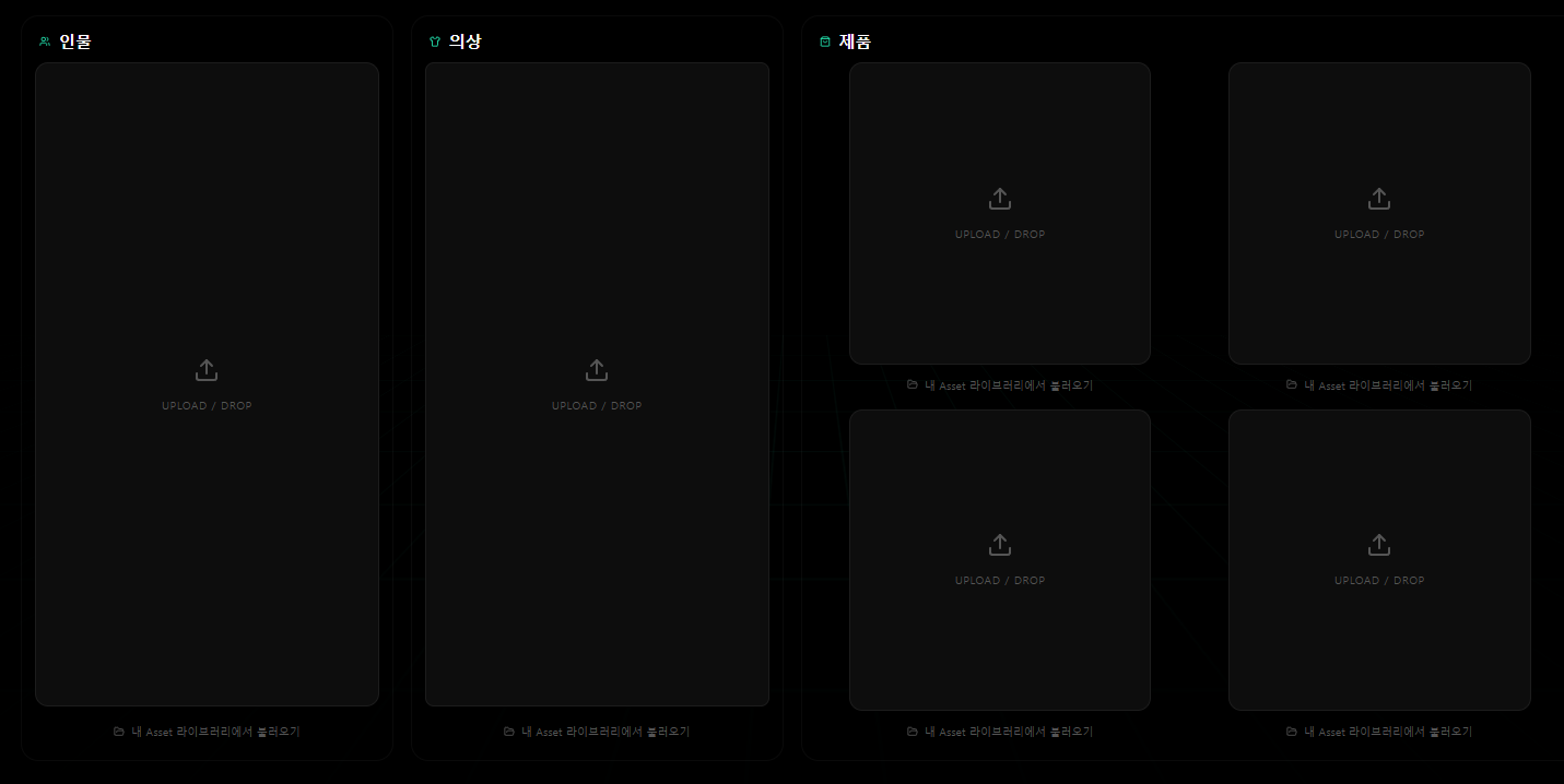 Lumiere upload interface with model, clothes, product zones